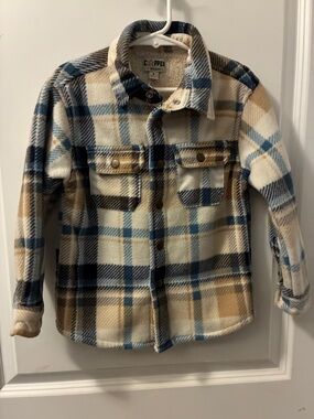 Copper Denim Kids Plaid Fleece Shacket - Cream, Blue & Tan